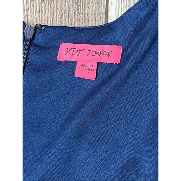 Betsey Johnson Navy Floral Cap Sleeve Swing Dress Modern Feminine sz 12 - Picture 9 of 15